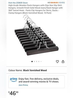 Amazon 7 Pack WOODEN Pants skirt Hangers Clips Black Non-Slip 360° Swivel Hook